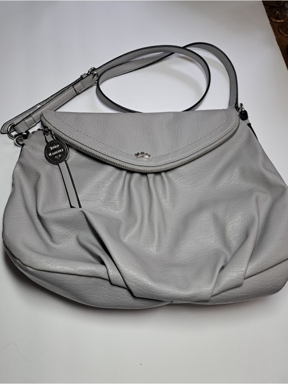 Rosetti Light Gray Pebbled Shoulder Bag with Zip Flap